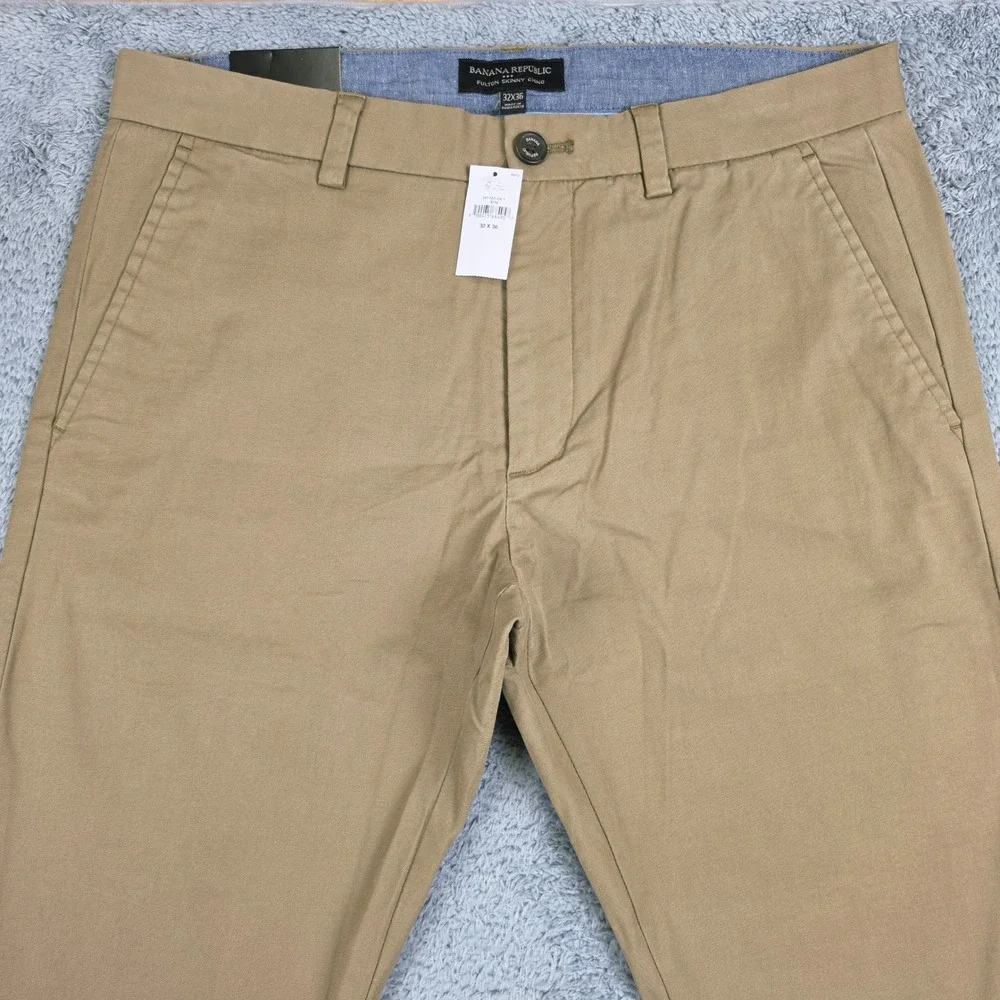 Banana Republic Fulton Skinny Chino Pants Mens 32x36 Khaki Stretch Casual NWT